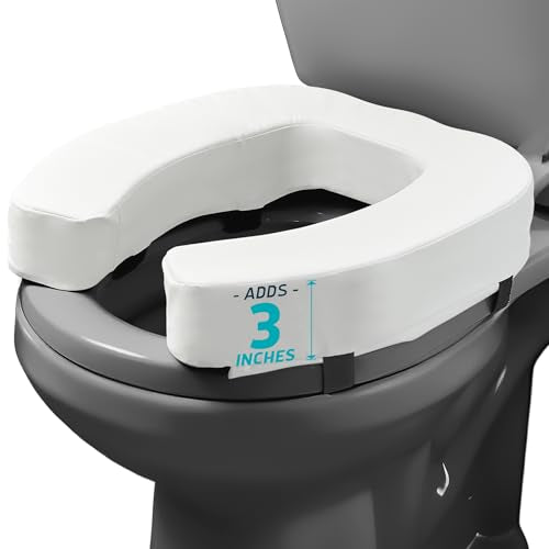 Lunderg Padded Toilet Seat Riser for Seniors - Adds 3 inches. Universal Fit | FIRM Raised Toilet Seat Cushion with High-Density Foam for Enhanced Comfort & Elevation. Post-Surgery Must have (White) - color: White, size: 3 inches
