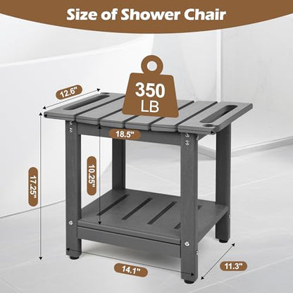 Shower Bench, HDPE Waterproof Shower Chair for Inside Shower | Heavy-Duty Bathroom Bench with Non-Slip Adjustable Feet & Storage Shelf, Stable Shower Stool for Shaving Legs, Grey - color: Grey