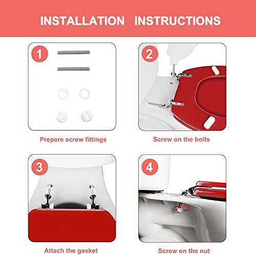 Red Round Toilet Seat Natural Wood Toilet Seat with Zinc Alloy Hinges, Easy to Install also Easy to Clean, Scratch Resistant Toilet Seat by Angol Shiold (Round, Red) - color: Red, size: Round