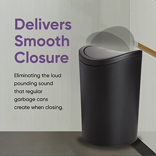 Superio Small Bathroom Trash Can with Lid, Modern Matte Black Mini Waste Bin with Swing Lid (1 1/2 Gallon, 6 Liter) Plastic Garbage Can for Kitchen, Bathroom, Bedroom, Office, Under Desk (1) - color: Black