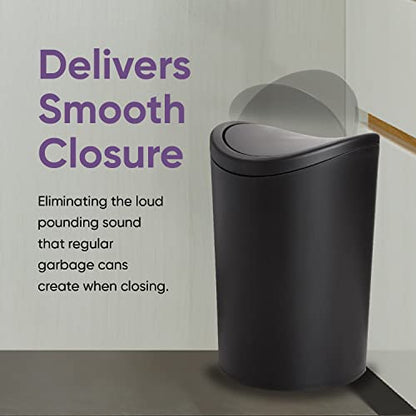 Superio Small Bathroom Trash Can with Lid, Modern Matte Black Mini Waste Bin with Swing Lid (1 1/2 Gallon, 6 Liter) Plastic Garbage Can for Kitchen, Bathroom, Bedroom, Office, Under Desk (1) - color: Black