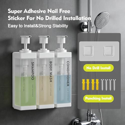 3 Chamber Wall Mount Shampoo and Conditioner Dispenser | 17oz Per Chamber Key Lock Large Pump Refillable ABS Bottle Set For Bathroom Hotel Gym RV Daily Use White - color: White, size: 3