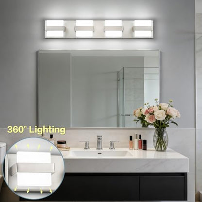 SOLFART Brushed-Nickel Bathroom Light Fixtures, 4 Lights Bathroom Vanity Light LED Vanity Lights Brushed-Nickel Vanity Lighting, Dimmable - color: Upgraded Brushed Nickel-6000K,100%-0% Dimmble Brightness, size: 4- Light,27Inch