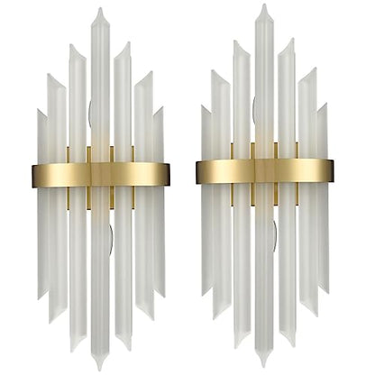 HOLKIRT Modern Gold Wall Sconce, Frosted Glass Vanity Light Set of 2 | Wall Mounted Light Fixture with Frosted Glass Rods, E12 Base, For Living Room Bedside Hallway Stairway Kitchen