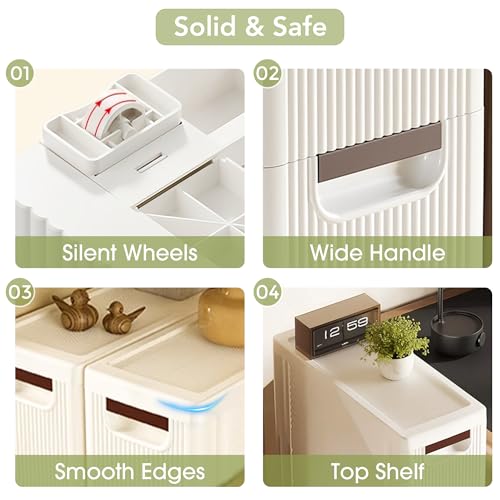 4 Drawers Narrow Bathroom Storage Cabinet, Slim Storage Cabinet, Plastic Slim Storage Cart Drawers for Small Spaces, Laundry, Office, Home, White - size: 4 Tiers