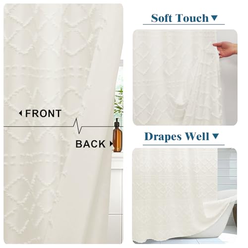 Beige Fabric Shower Curtain 72x72 Inches, Clip Jacquard Farmhouse Plaid Striped Cloth Shower Curtain, Boho Tufted Hotel Bathroom Shower Curtain Sets - color: Beige, size: 72"W x 72"L (Pack of 1)