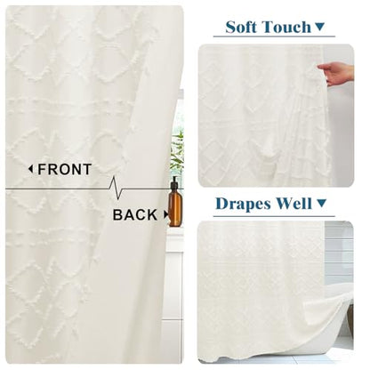 Beige Fabric Shower Curtain 72x72 Inches, Clip Jacquard Farmhouse Plaid Striped Cloth Shower Curtain, Boho Tufted Hotel Bathroom Shower Curtain Sets - color: Beige, size: 72"W x 72"L (Pack of 1)