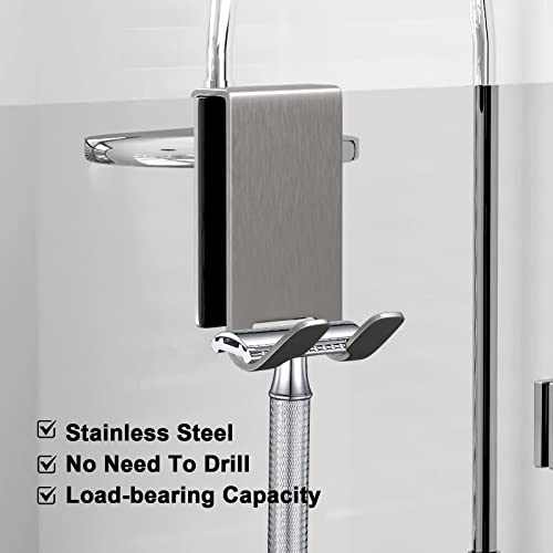 Double-Sided Shower Door Hooks for Frameless Glass Doors, Fits 0.47 in (12 mm) Glass, Stainless Steel Towel and Robe Hanger, No Drill, 2-Pack, Silver - color: Silver