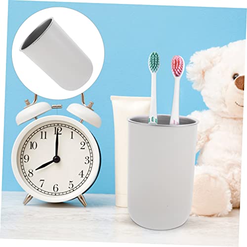 Stainless Steel Toothbrush Storage Cup with Dual Layer Design Multi-Functional Mouthwash Gargling Cup for Boy Girl Capacity Space-Saving Bathroom Organizer - color: White