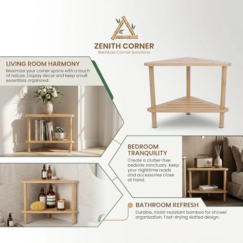 Corner Shower Stool, Shower Foot Rest For Shaving Legs, Bamboo Shower Bench | Double-Layer Waterproof And Stable Shower Stool With Storage Function, Suitable For Bathroom, Living Room, And Bedroom
