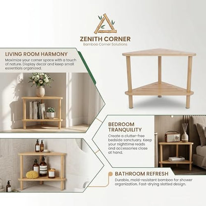 Corner Shower Stool, Shower Foot Rest For Shaving Legs, Bamboo Shower Bench | Double-Layer Waterproof And Stable Shower Stool With Storage Function, Suitable For Bathroom, Living Room, And Bedroom