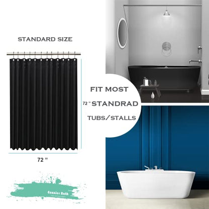 Waterproof Fabric Shower Curtain or Liner with Bottom Weight,72"x72" Black Strip Soft Hotel Quality Cloth 2-in-1 Shower Curtain with 12 Metal Grommet Holes,Light-Weight & Machine Washable
