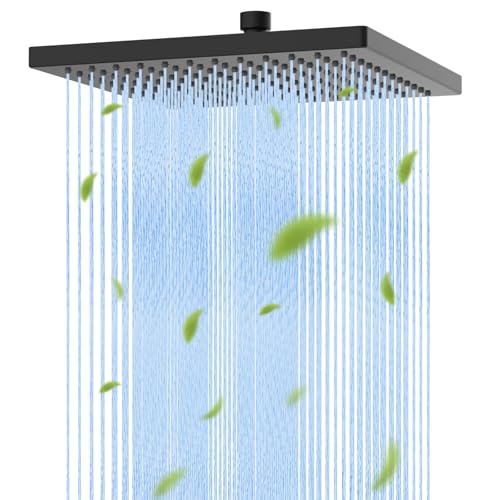 Hibbent cUPC Certified High Pressure 10'' Rain Shower Head, Matte Black | Metal Square Bathroom Waterfall Thickness Shower Heads, High-flow Fixed Rainfall Showerheads, Adjustable Brass Ball Joint - color: Matte Black, style: Square 10''
