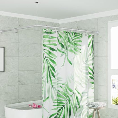 L Shaped Shower Curtain Rod, Adjustable 23.81"-53.15"x23.81"-53.15" Silver | Corner Shower Curtain Rod, 90 Degree, 12 Curtain Rings, for Bathroom Bathtub Clothing Store & Ceiling Support, Need to Drill