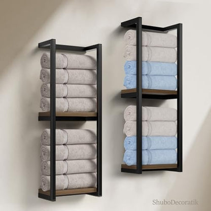 Towel Racks for Bathroom, 2 Tier Wall-Mounted Towel Rack, Home Decor Shelf, Space-Saving Organizer Rack for Household, Bathroom, and Bedroom