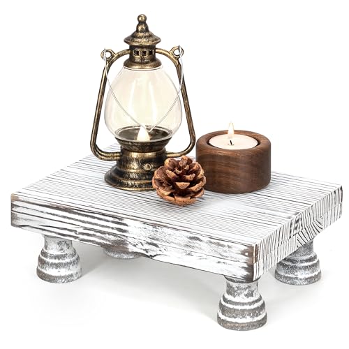 EOSAHR Wood Riser & Display Stand for Living Room, Distressed White | Fir Wood, 8.5" Pedestal Stand, Bathroom Risers for Decor, Perfume & Sponge Organizer, Ideal Jewelry Storage, Home Improvement - color: C-Distressed White