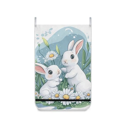 Hanging Laundry Hamper Over the Door with Stainless Steel Hooks Rack Dirty Clothes Wall Mounted Hamper Basket Bag 29.5X20inch Blue and White Easter Bunny Daisy - color: Blue and White Easter Bunny Daisy, size: 20x29.5inx2