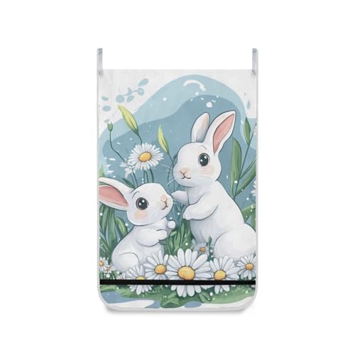 Hanging Laundry Hamper Over the Door with Stainless Steel Hooks Rack Dirty Clothes Wall Mounted Hamper Basket Bag 29.5X20inch Blue and White Easter Bunny Daisy - color: Blue and White Easter Bunny Daisy, size: 20x29.5inx1