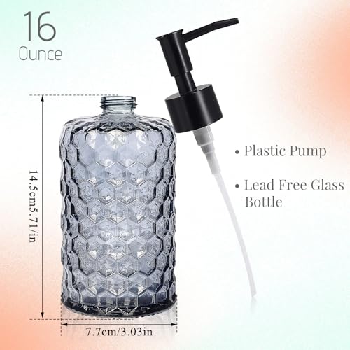 Clear Charcoal Blue Glass Soap Dispenser with Pump, 16oz Honeycombed Design Hand Soap Dispenser, Refillable Lotion & Dish for Dishwashing Liquid, Lotion - color: Honeycombed Blue Grey