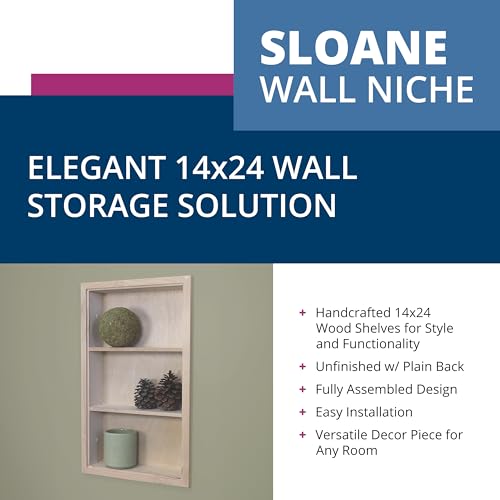 14x24 Sloane Recessed Wall Niche Medicine Cabinet Replacement, In the Wall Bathroom Cabinet Insert Shelf/Shelves, Made in North America, REAL WOOD, NO MDF, Unfinished Plain Back - color: Unfinished, size: 14x24