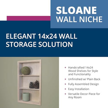 14x24 Sloane Recessed Wall Niche Medicine Cabinet Replacement, In the Wall Bathroom Cabinet Insert Shelf/Shelves, Made in North America, REAL WOOD, NO MDF, Unfinished Plain Back - color: Unfinished, size: 14x24