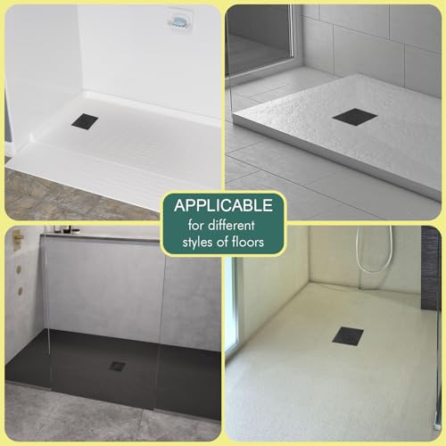 4 Inch Square Shower Floor Drain with Flange and Hair Strainer | SUS304 Stainless Steel, Anti-Clog, Matte Black Shower Drain with Hair Catcher, Removable Grid Drain Cover, For Bathroom - color: Matte Black