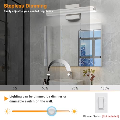 SineRise LED Modern Bathroom Vanity Light Fixtures (16-Inch, 3000K/4000K/6000K, Dimmable), Chrome Modern Acrylic Bathroom Wall Lighting Fixtures Over Mirror - color: Chrome, size: 16-Inch