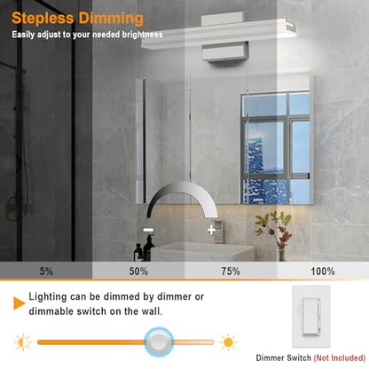 SineRise LED Modern Bathroom Vanity Light Fixtures (16-Inch, 3000K/4000K/6000K, Dimmable), Chrome Modern Acrylic Bathroom Wall Lighting Fixtures Over Mirror - color: Chrome, size: 16-Inch