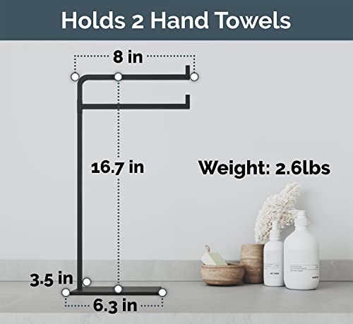 Hand Towel Holder for Bathroom Countertop, 17" Tall, Freestanding, Non-Slip | Holds 2 Full Size Hand Towels, Fingertip, Washcloth - Rotating Lower Arm - Rust Resistant - Sturdy Base with Anti-Slip Pads