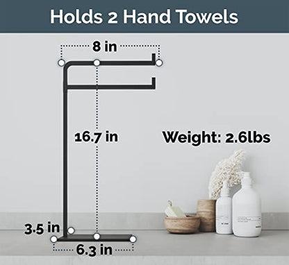 Hand Towel Holder for Bathroom Countertop, 17" Tall, Freestanding, Non-Slip | Holds 2 Full Size Hand Towels, Fingertip, Washcloth - Rotating Lower Arm - Rust Resistant - Sturdy Base with Anti-Slip Pads