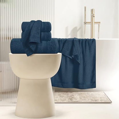 MyOwn 6 Piece Towel Set, 100% Combed Cotton - 2 Bath Towels, 2 Hand Towels, 2 Wash Cloths - 500 GSM Luxury Hotel Quality Ultra Soft Highly Absorbent Towel Set for Bathroom - Mineral Blue - color: Mineral Blue