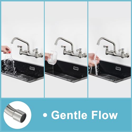 Wall Mount Commercial Sink Kitchen Faucet 8 Inch Adjustable Center | 8 Inch 360 Swivel Spout, Lead-free Brass, For Restaurant Laundry Utility Room, Easy to Install, CUPC NSF Certified - color: Gold, size: 8 Inch Spout