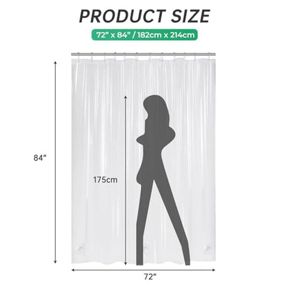 AmazerBath Plastic Shower Curtain 84 Inches Long, 72 x 84 Clear Weighted Extra Long Shower Curtain, PEVA Heavy Duty Tall Bathroom Curtains with 3 Big Clear Weighted Stones and 12 Grommet Holes - color: 8g Clear, size: 72"W x 84"L (Pack of 1)