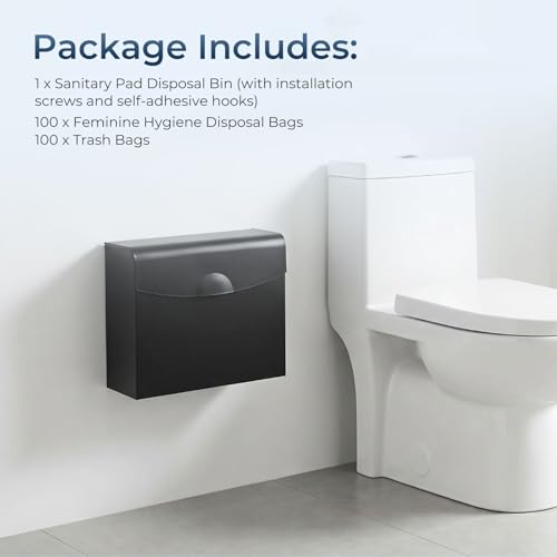 Sanitary Napkin Disposal Receptacle,9.4x7.8x3.5 inch Stainless Steel Wall Mounted Feminine Hygiene Waste bin with Disposable Sanitary Bags and Trash Bag Set for Bathroom,Office (Black) - color: Black