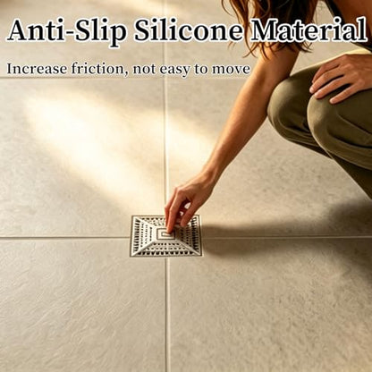 Square Silicone Shower Drain Hair Catcher, Prevents Clogs, Easy Clean & Install Bathroom Drain Cover for Shower/Tub/Sink, Fits Most Standard Drains, Grey - color: Gray