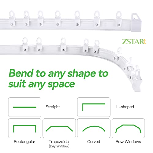 ZSTARR Flexible Bendable Ceiling Curtain Track, White Curtain Rail Curved Ceiling Curtain Track Mount for Room Divider, Shower Curtain, L Shape U Shape Bay Windows, RV Curtain Track