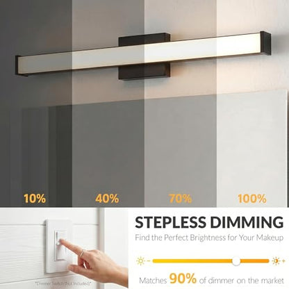 URSOLA 48" Modern LED Bathroom Light Fixtures, Matte Black 3CCT Dimmable Bathroom Vanity Light Over Mirror, Bathroom Vanity Bath Bar Lights with Double Layer Acrylic Shade - color: Matte Black, size: 48inch