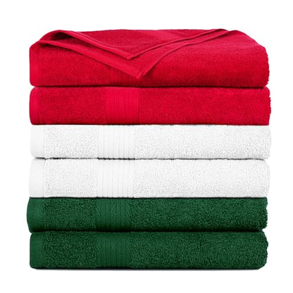 100% Cotton Hand Towels 18x28 Inches, 600 GSM, Soft & Absorbent, Set of 6, White, Red & Green - color: White, Red, Green, size: Hand Towel Set of 6