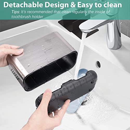 Boperzi Toothbrush and Toothpaste Holder Brushed Nickel Drainage for Bathroom Vanity, Large Electric Toothbrush Storage Caddy Anti-Slip Rustic with Adjustable Dividers for Family, Kids - color: Brush Nickel+black