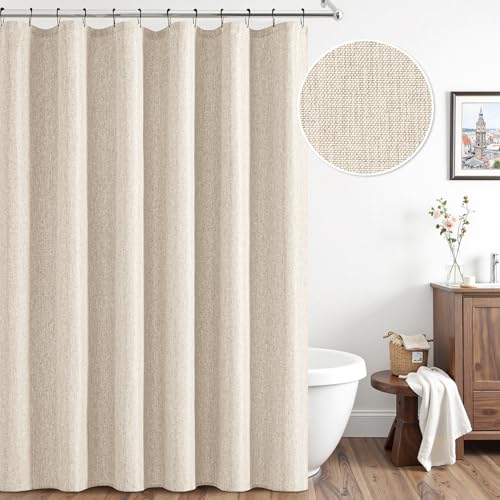 ANRODUO Cream Beige Linen Textured Fabric Shower Curtain Set - W72xL78 | Farmhouse Shower Curtain with 12 Metal Hooks, Waterproof Heavy Duty, Button Hole Design, Machine Washable for Bathroom - color: Cream, size: 72"W x 78"L (Pack of 1)