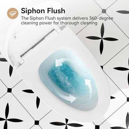 HOROW One-Piece Elongated Toilet, 1.28 GPF High Efficiency, Easy Cleaning Design, Left-Hand Flush Lever, Soft-Close Seat, Compact Modern Bathroom Toilet, 12'' Rough-In, White Ceramic Bowl - color: White with Single Flush, size: 12" rough in