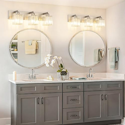 Aipsun Brushed Nickel Vanity Light Bathroom Lighting Fixtures 3 Light Crystal Modern Bathroom Vanity Light (Exclude Bulb) - color: Brushed Nickel, size: 23 inch