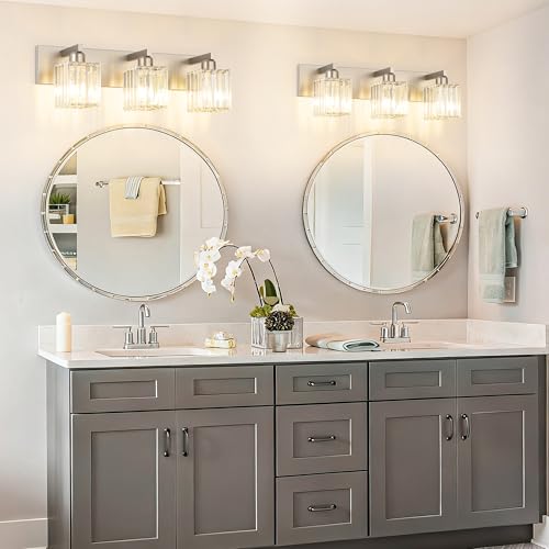 Aipsun Brushed Nickel Vanity Light Bathroom Lighting Fixtures 3 Light Crystal Modern Bathroom Vanity Light (Exclude Bulb) - color: Brushed Nickel, size: 23 inch