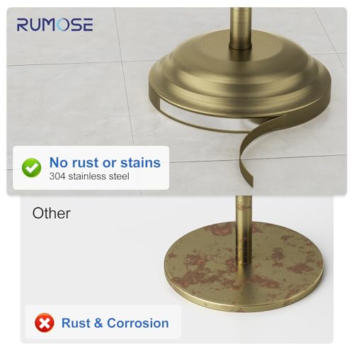 RUMOSE Toilet Paper Holder Stand for Floor Free Standing, Antique Brass | Bathroom Freestanding Toilet Tissue Roll Holder with Storage, Adjustable 17-25 Inch, Rustproof, SUS304 Stainless Steel - color: Antique Brass