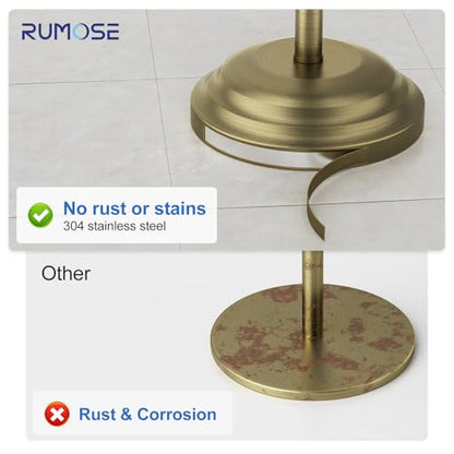 RUMOSE Toilet Paper Holder Stand for Floor Free Standing, Antique Brass | Bathroom Freestanding Toilet Tissue Roll Holder with Storage, Adjustable 17-25 Inch, Rustproof, SUS304 Stainless Steel - color: Antique Brass