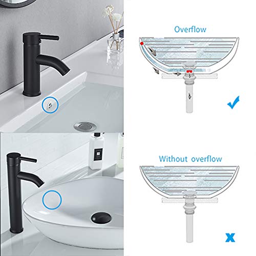 Bathroom Sink Drain with Overflow Hole Black Vessel Vanity Sink Pop Up Drain Stopper with Detachable Basket, Anti-Explosion and Anti-Clogging Drain Strainer - color: Black, size: With Overflow