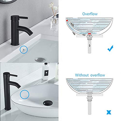 Bathroom Sink Drain with Overflow Hole Black Vessel Vanity Sink Pop Up Drain Stopper with Detachable Basket, Anti-Explosion and Anti-Clogging Drain Strainer - color: Black, size: With Overflow
