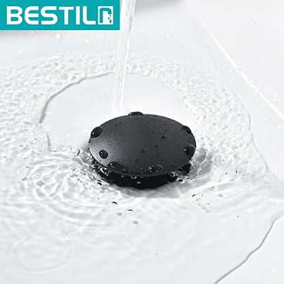 BESTILL Bathroom Sink Drain Stopper, Push Pop Up Drain Without Overflow, Matte Black - color: Matte Black, style: without Overflow