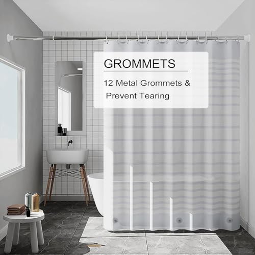 TIKABC Shower Curtain Liner, 4G PEVA Shower Liner, Plastic Waterproof Shower Curtains, 72x72 inch with Grommet Holes 3 Magnetic Weights - color: Horizontal Stripe
