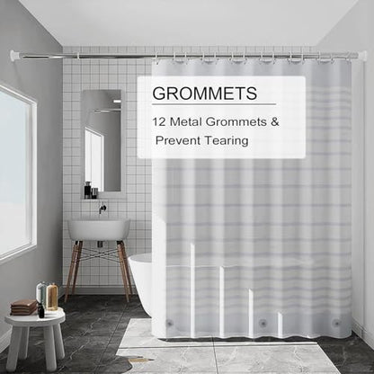 TIKABC Shower Curtain Liner, 4G PEVA Shower Liner, Plastic Waterproof Shower Curtains, 72x72 inch with Grommet Holes 3 Magnetic Weights - color: Horizontal Stripe